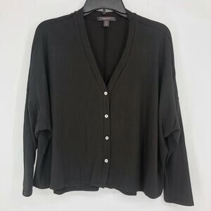 MIDNIGHT BAKERY Oversized Cardigan Sweater Small Black V Neck Stretch NWT